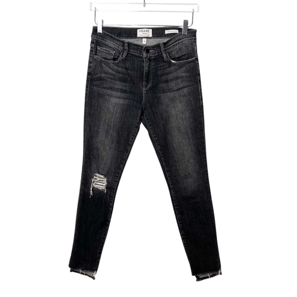 FRAME Denim Le Skinny Women’s Black Wash Fray Hem Sz 29 - Picture 1 of 9